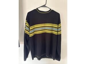 Vintage Unionbay Mens M/L Ribbed Knit Sweater Black Yellow Stripe Y2K 90s